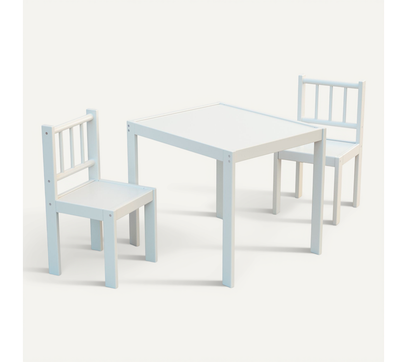 Ensemble 1 Table + 2 Chaises Enfant En Bois Blanc