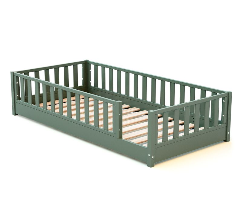 Lit Au Sol Enfant En Bois Sonho - 90x190 - Vert Sauge