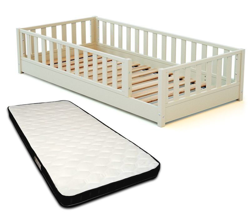 Lit Au Sol Enfant En Bois Sonho Avec Matelas - 90x190 - Blanc Perle