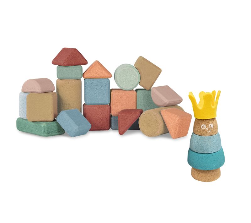 Set 1 Coffret De 20 Blocs De Construction Avec 1 Jouet à Empiler Roi En Liège - Dès 18 Mois