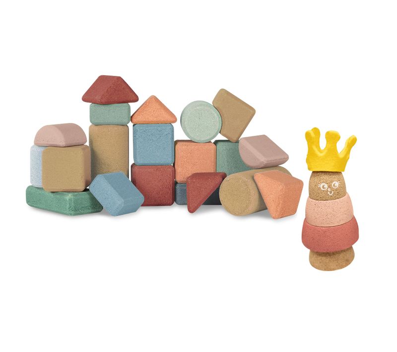 Set 1 Coffret De 20 Blocs De Construction Avec 1 Jouet à Empiler Reine En Liège - Dès 18 Mois