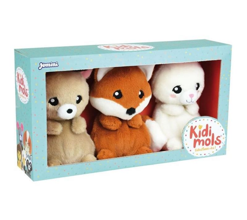 Kidimols Coffret De 3 Peluches Animaux De La Foret +/- 14 Cm