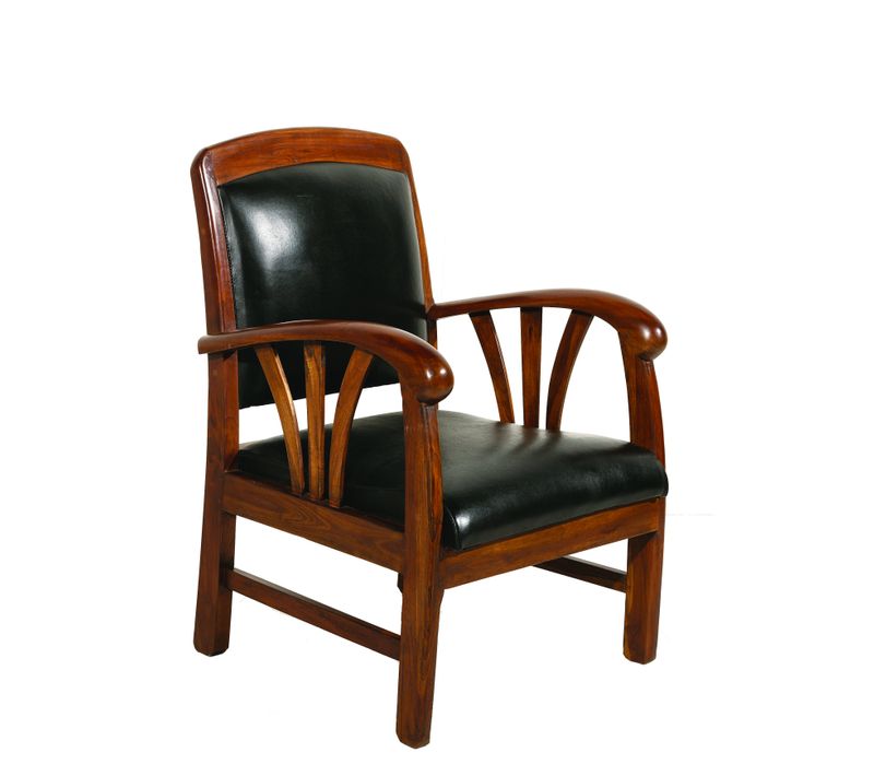 Eris - Fauteuil Bois de Teck Teinté Clair Et Cuir Noir