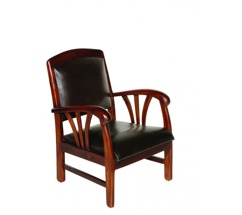 Eris - Fauteuil Teck Et Cuir Marron