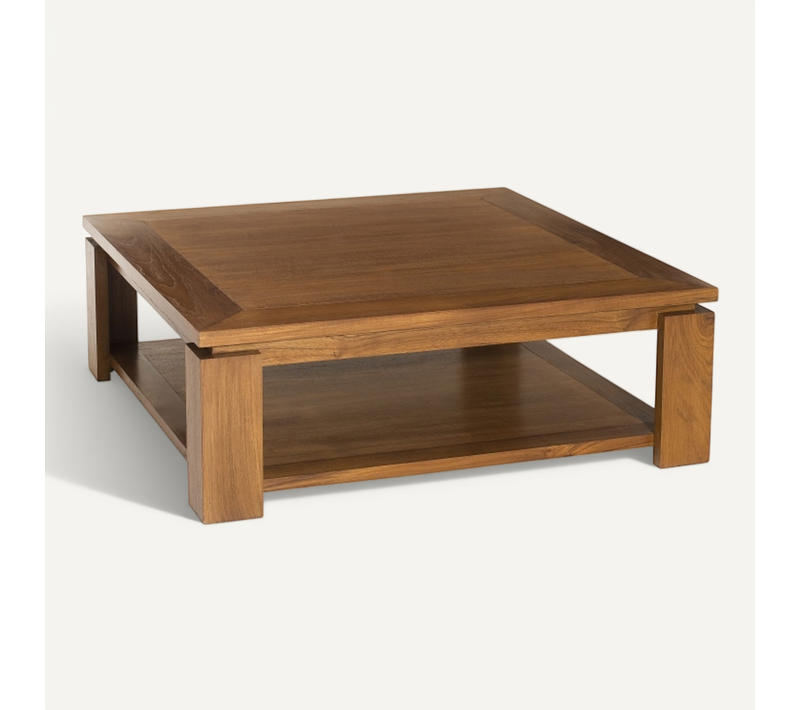 Api - Table Basse Carrée Marron Sous Plateau 90x90cm Bois Teck