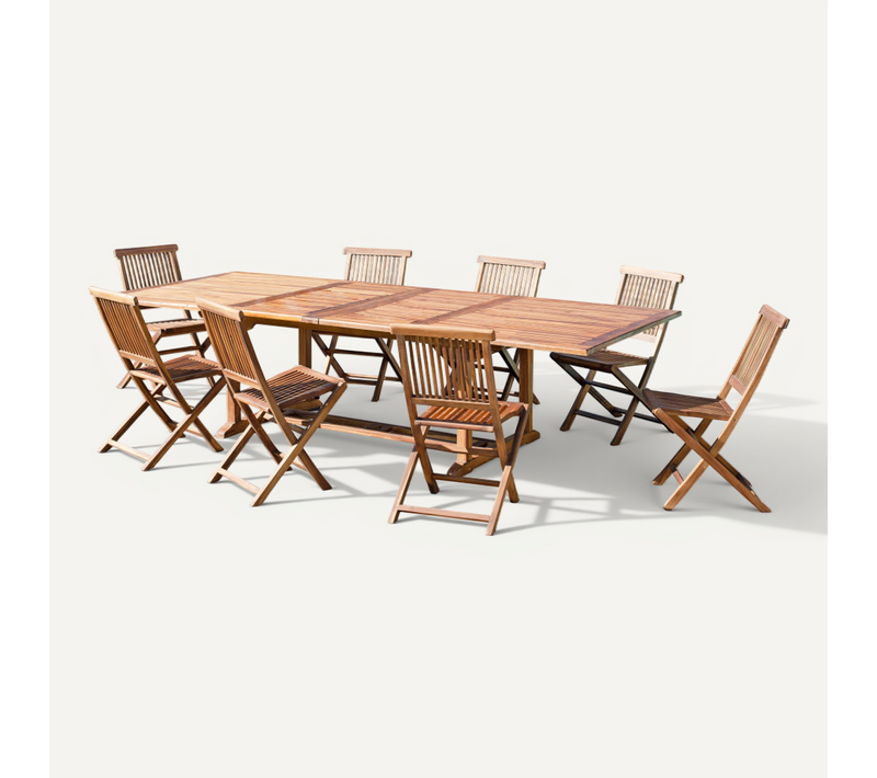 Hanna - Salon De Jardin En Bois Teck 10/12 Pers - 1 Table Rectangulaire Extensible 200/300*120 Cm E