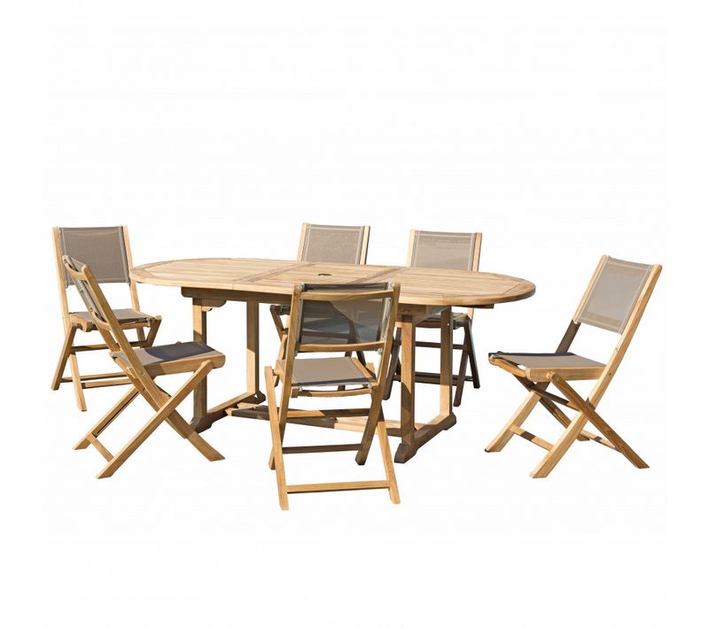 Harris - Salon De Jardin En Bois Teck 6/8 Pers - 1 Table Ovale Extensible 150*200/90 Cm Et 6 Chaise