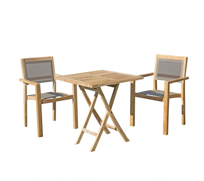 Harris - Salon De Jardin En Bois Teck 2 Pers - 1 Table Carrée Pliante 70 Cm Et 2 Fauteuils Empilabl