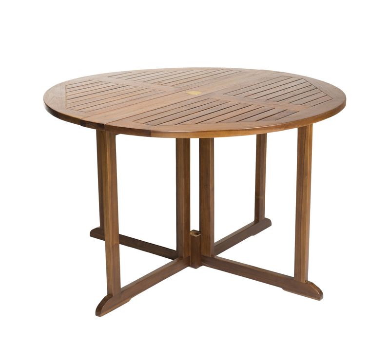 Maeva - Table De Jardin 4/5 Pers.- Table Ronde Rabats Bois Teck Huilé