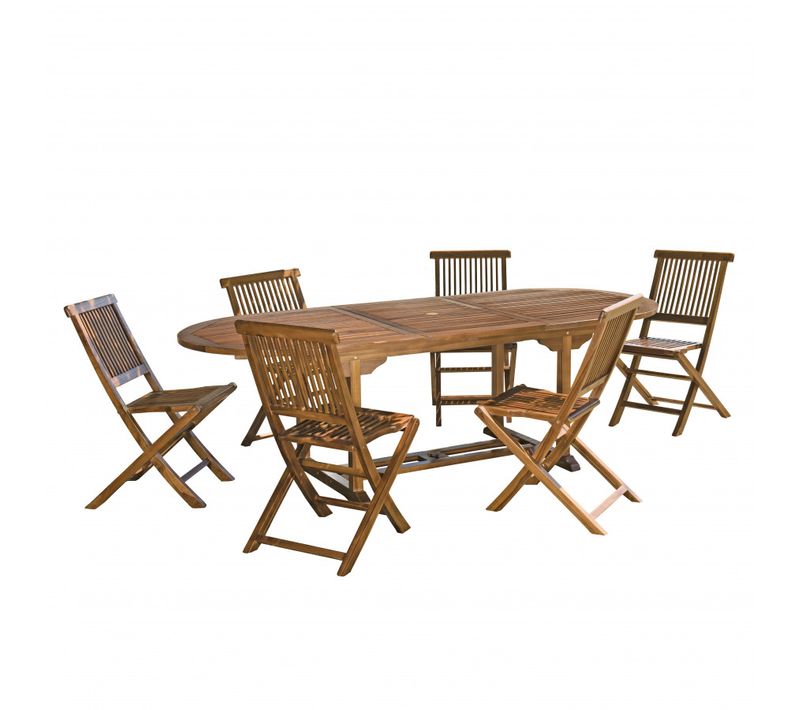 Hanna - Salon De Jardin En Bois Teck Huilé 8/10 Personnes - 1 Table Ovale Extensible 180/240*100 Cm