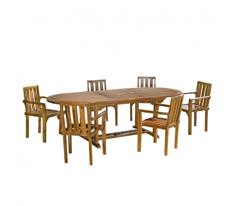 Hanna - Salon De Jardin En Bois Teck Huilé 8/10 Personnes - 1 Table Ovale Extensible 180/240*100 Cm