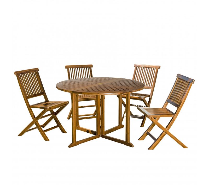 Hanna - Salon De Jardin En Bois Teck Huilé 4/5 Personnes - 1 Table Ronde à Rabats Papillon Et 4 Cha