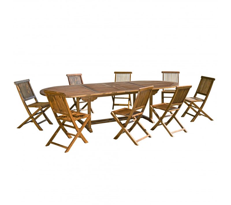 Hanna - Salon De Jardin En Bois Teck Huilé 10/12 Personnes - 1 Table Ovale Extensible 200/300*120 C