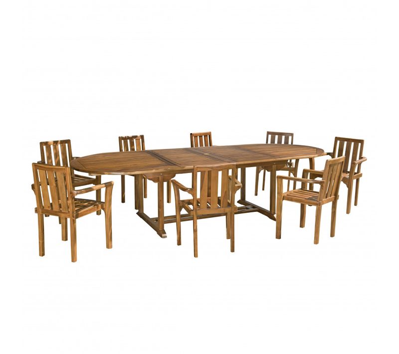 Hanna - Salon De Jardin En Bois Teck Huilé 10/12 Personnes - 1 Table Ovale Extensible 200/300*120 C