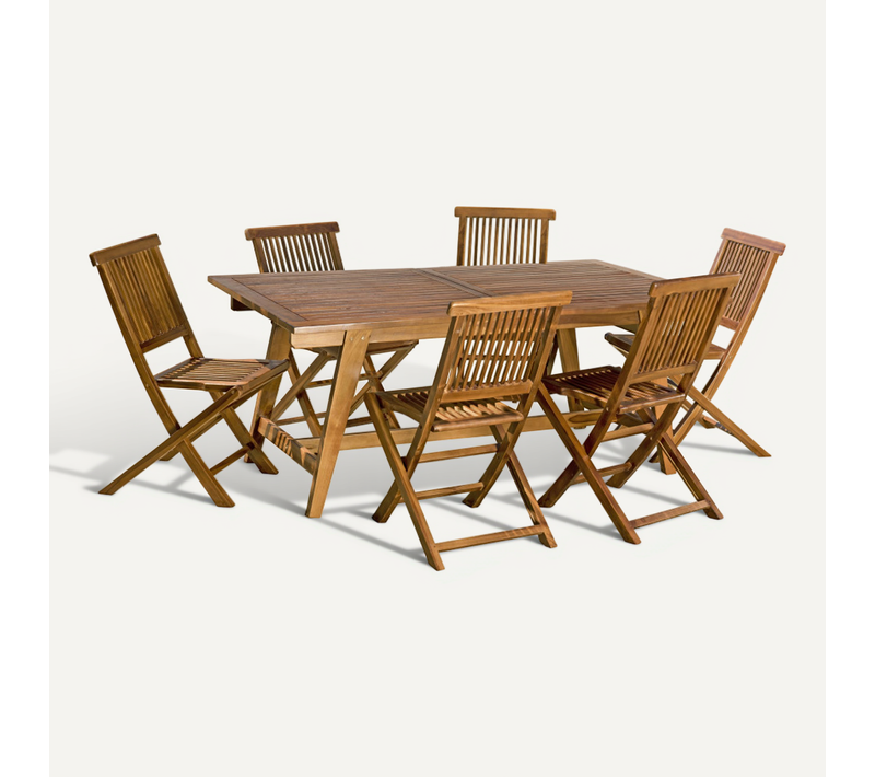 Hanna - Salon De Jardin En Bois Teck Huilé 8/10 Personnes - 1 Table Rectangulaire Scandi Extensible