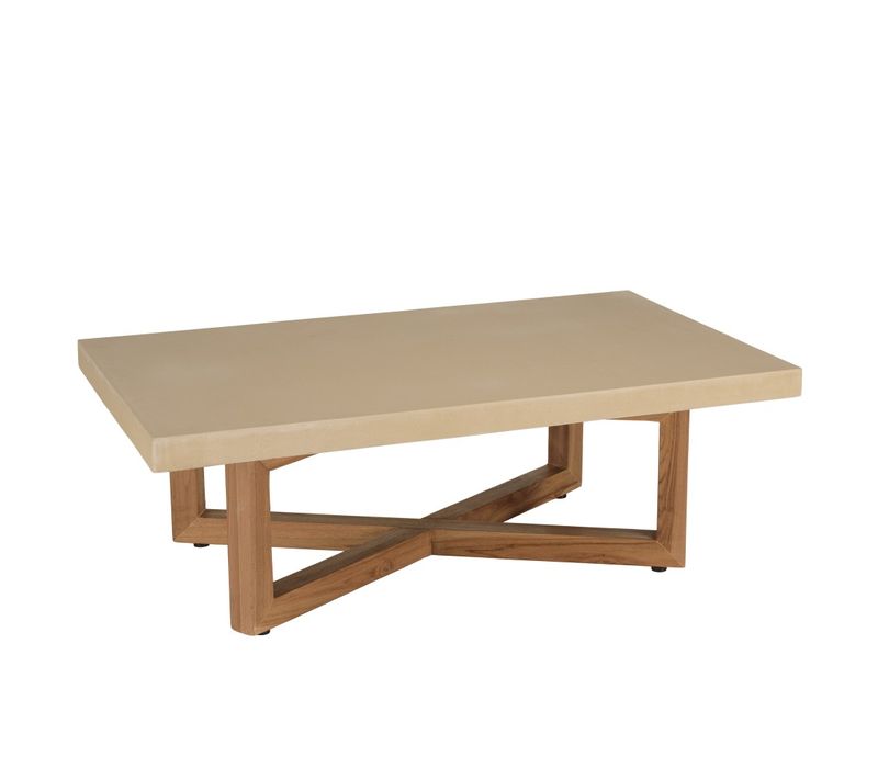 Dak - Table Basse Rect. 120x70cm En Béton Et Bois De Teck Beige