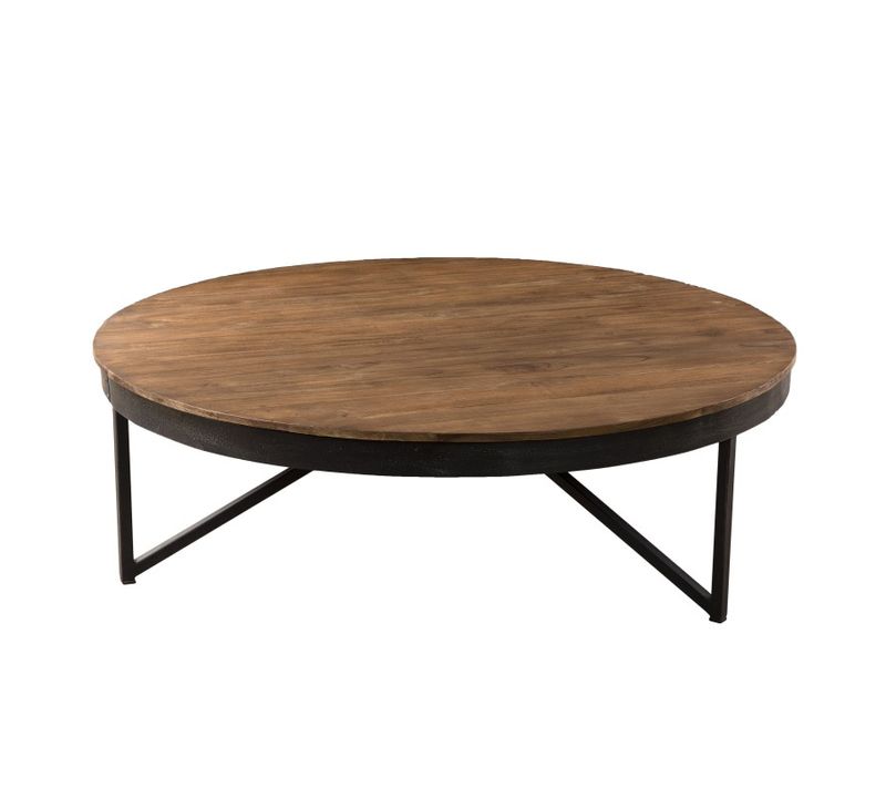 Sixtine - Table Basse Ronde Diam110 Plateau Bois Teck Recyclé Marron