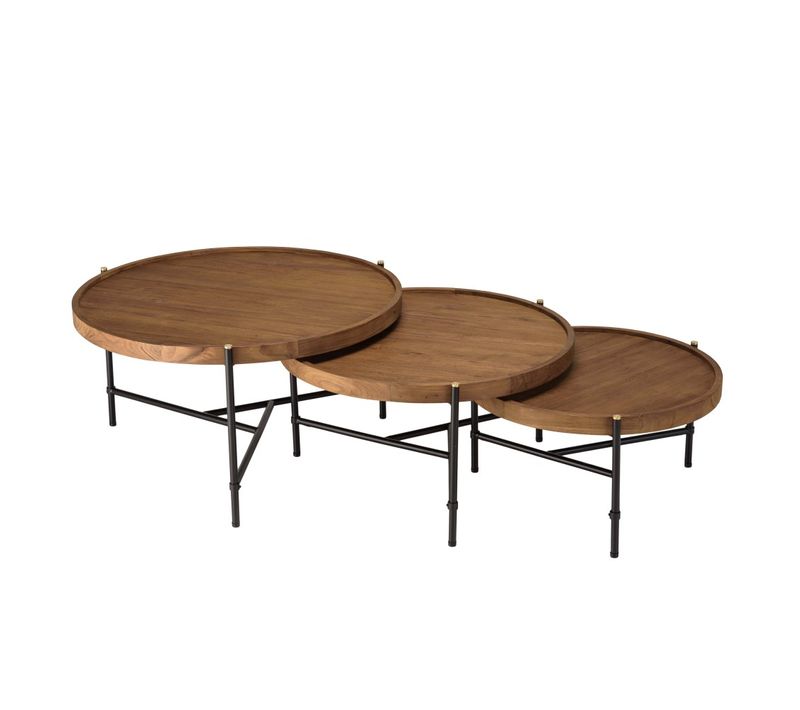 Sixtine - Set De 3 Tables Basses Tripodes Rondes Bois De Teck Recyclé