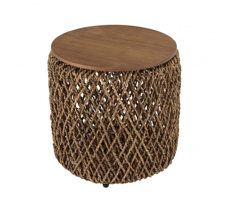 Alida - Table D'appoint Ronde 50x50cm En Tissage De Fibre De Cocotier