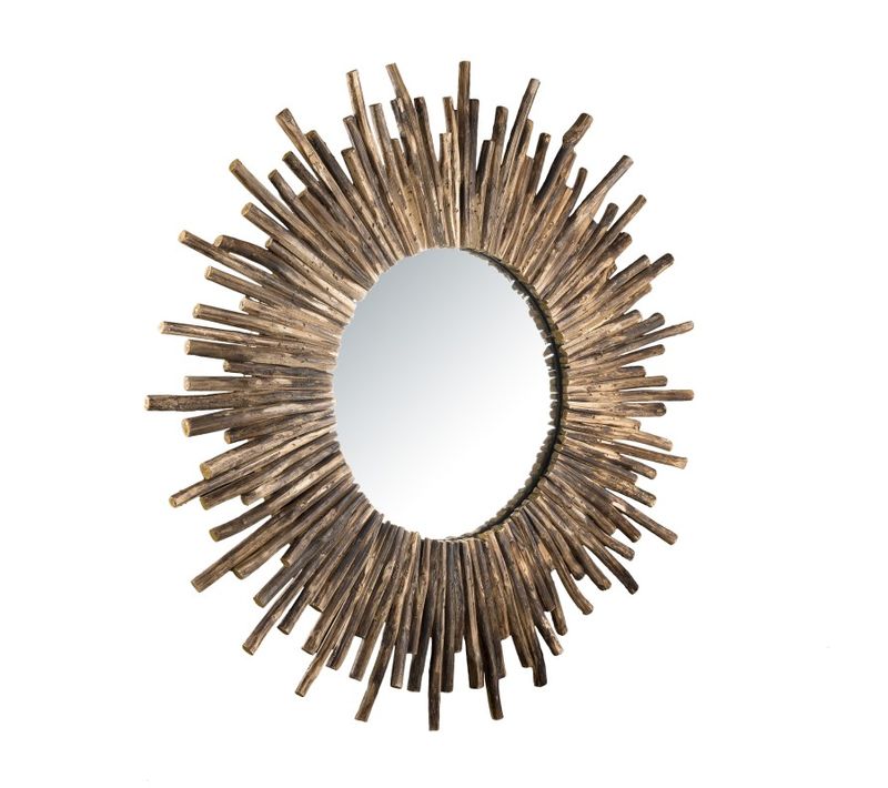 Clara - Miroir Rond Marron 90x90cm Soleil Branches Bois Teck