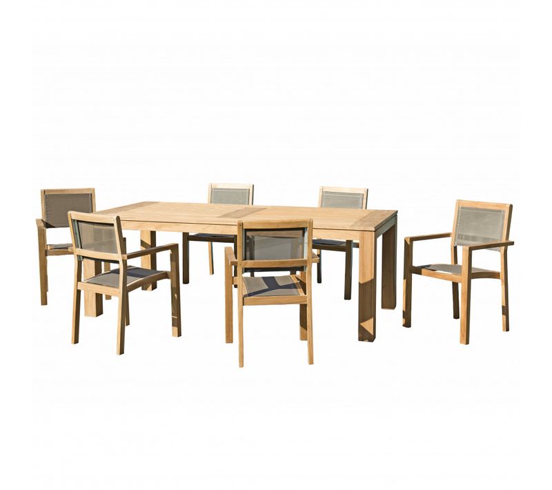 Halice - Salon De Jardin En Bois Teck 6/8 Pers - 1 Table Rectangulaire 220*100 Cm Et 6 Fauteuils Em