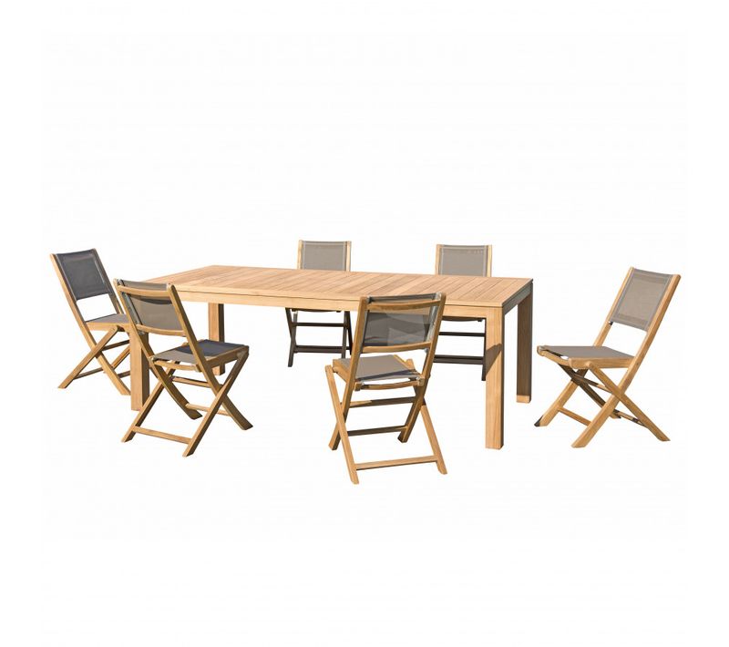 Halice - Salon De Jardin En Bois Teck 6/8 Personnes - 1 Table Rectangulaire 220*100 Cm Et 6 Chaises
