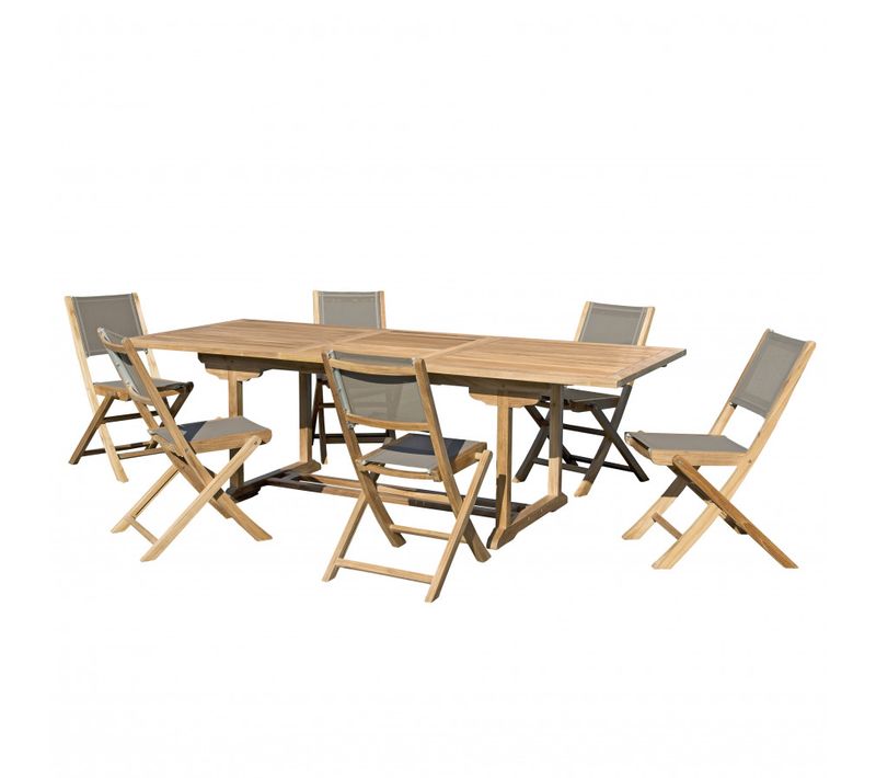 Harris - Salon De Jardin En Bois Teck 8/10 Pers - 1 Table Rectangulaire Extensible 180/240*100 Cm E