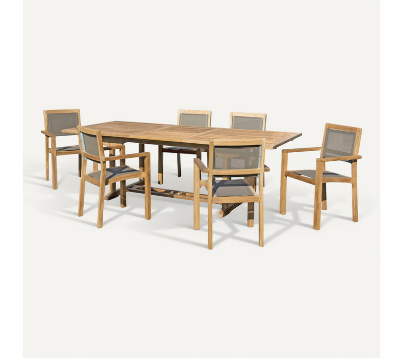 Harris - Salon De Jardin En Bois Teck 8/10 Pers - 1 Table Rectangulaire Extensible 180/240*100 Cm -