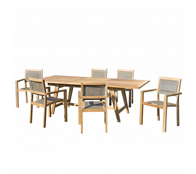 Harris - Salon De Jardin En Bois Teck 8/10 Pers. 1 Table Rect. Extensible 180/240*100 Cm 6 Fauteuil