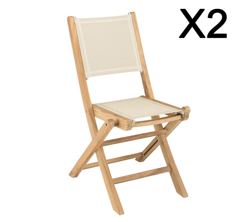 Fun - Ensemble De 2 Chaises Pliantes Bois Teck / Textilène Beige