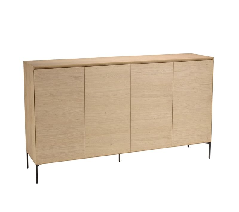 Maxendre - Buffet Bois Couleur Naturelle 4 Portes 6 Étagères Pieds Noir