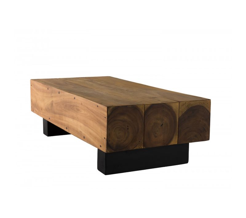 Sam - Table Basse Poutres 120x60cm Bois Suar Pieds Noirs