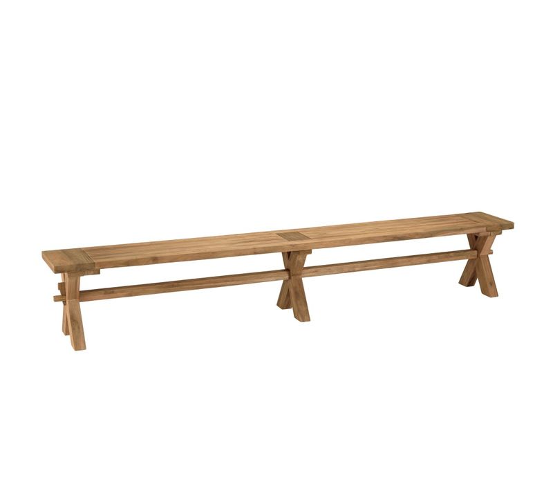 Kally - Banc De Jardin 270x35cm En Bois Teck Recyclé Pieds Croisés