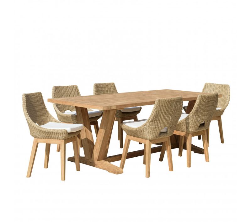 Kally - Lot N°19 Salon De Jardin Teck Recyclé Et Rotin Synthétique 6 Pers.