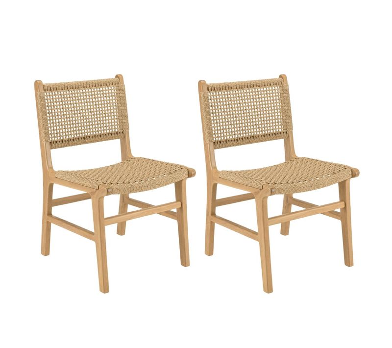 Valeria - Lot De 2 Chaises Jardin En Bois De Teck Naturel Rotin Beige