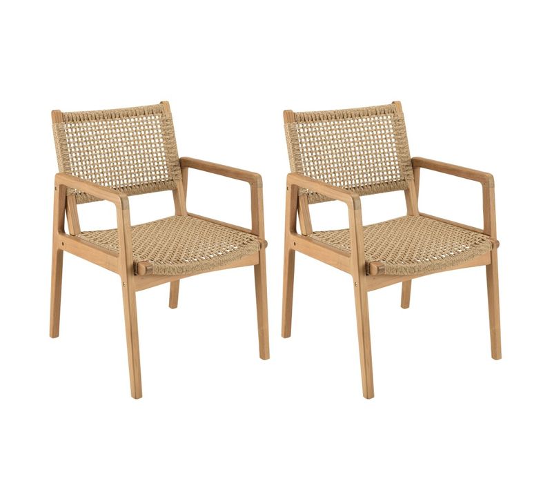 Valeria - Lot De 2 Fauteuils Jardin En Bois Teck Naturel Rotin Beige