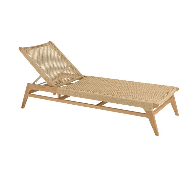 Valeria - Bain De Soleil En Bois De Teck Naturel Et Rotin Beige