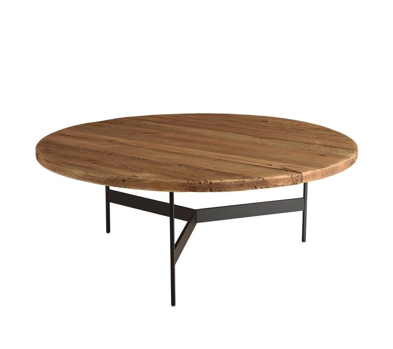 Dandy - Table Basse Ronde 90x90cm Bois Pin Recyclé Et Pieds Métal Noir