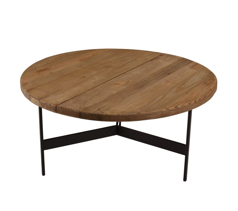 Dandy - Table Basse Ronde 70x70cm Bois Pin Recyclé Et Pieds Métal Noir