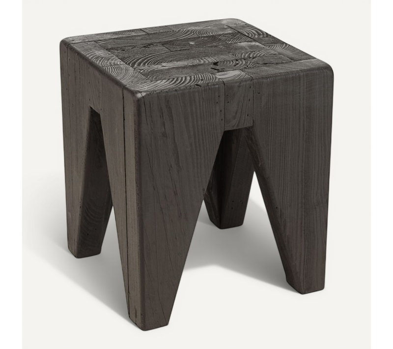 Dandy - Tabouret Carré Noir 35x35cm Bois Pin Recyclé
