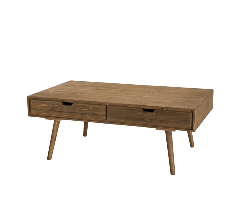 Andy - Table Basse Marron Scandi Rectangulaire 4 Tiroirs Bois