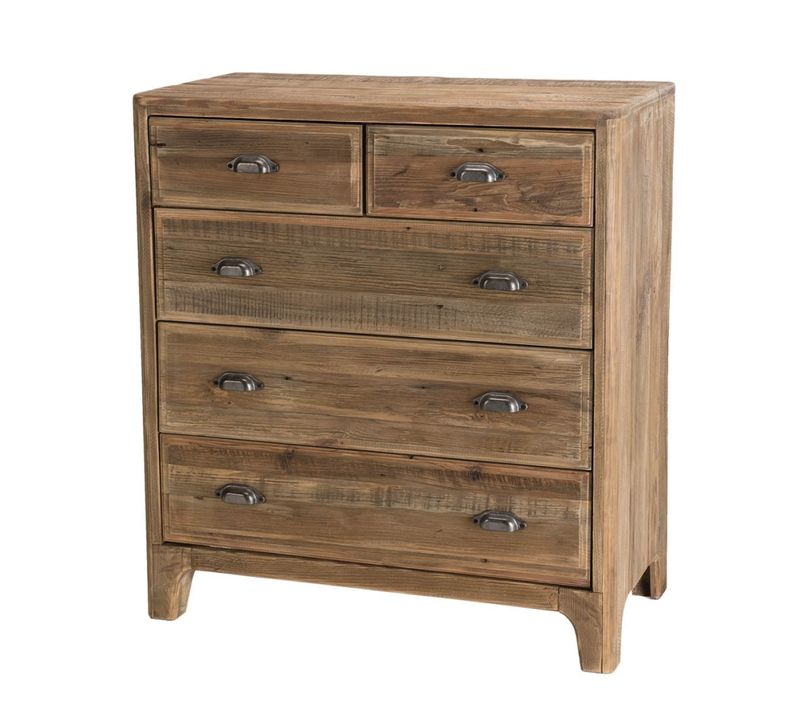 Sandy - Meuble Chiffonnier Marron 5 Tiroirs Bois Pin Recyclé