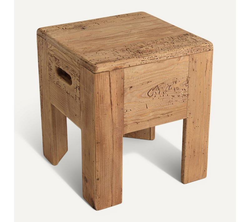 Sandy - Tabouret Carré 35x35cm Bois Pin Recyclé