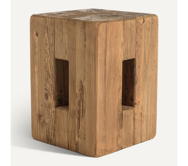 Sandy - Tabouret Carré 30x30cm Bois Pin Recyclé