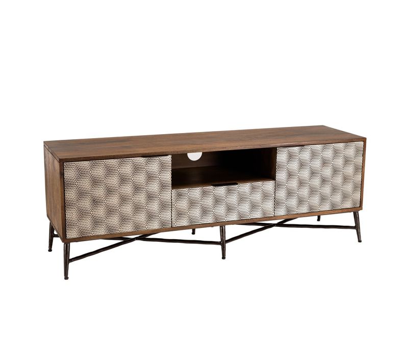 Alix - Meuble TV En Bois Manguier 2 Portes 1 Tiroir Motifs Ethniques