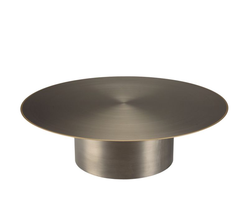 James - Table Basse Ronde 120x120cm En Métal Noir Et Bordure Dorée