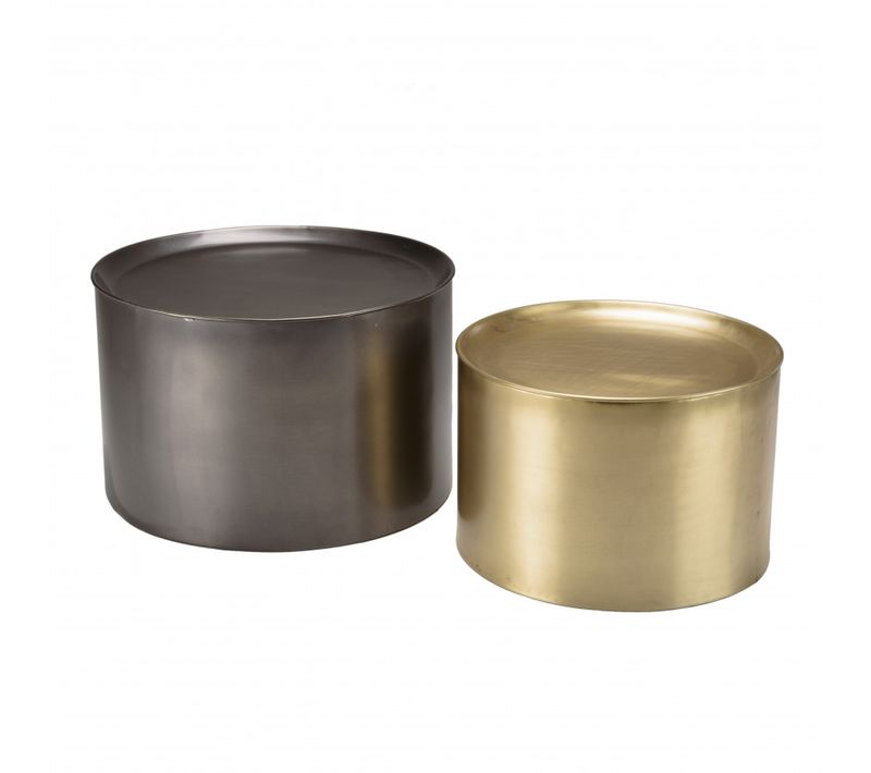 Jonas - Set De 2 Tables D'appoint Rondes Métal Gris Anthracite Et Doré