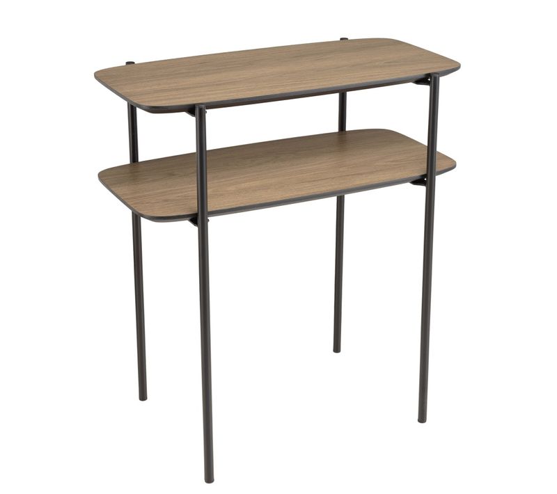 Julia - Table D'appoint Double Plateau Bois Marron Pieds Métal Noir