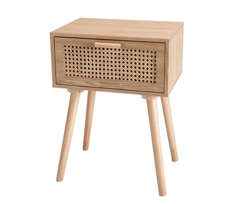 Rodrigo - Table De Chevet En Bois Couleur Naturelle 1 Tiroir Cannage