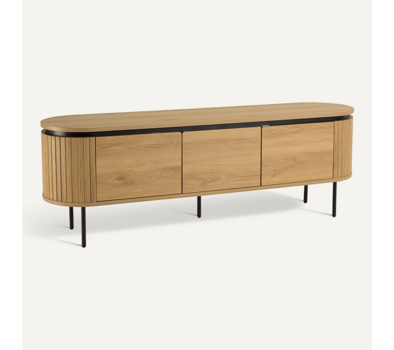 Ethan - Meuble TV Arrondi Bois Couleur Naturelle 3 Portes